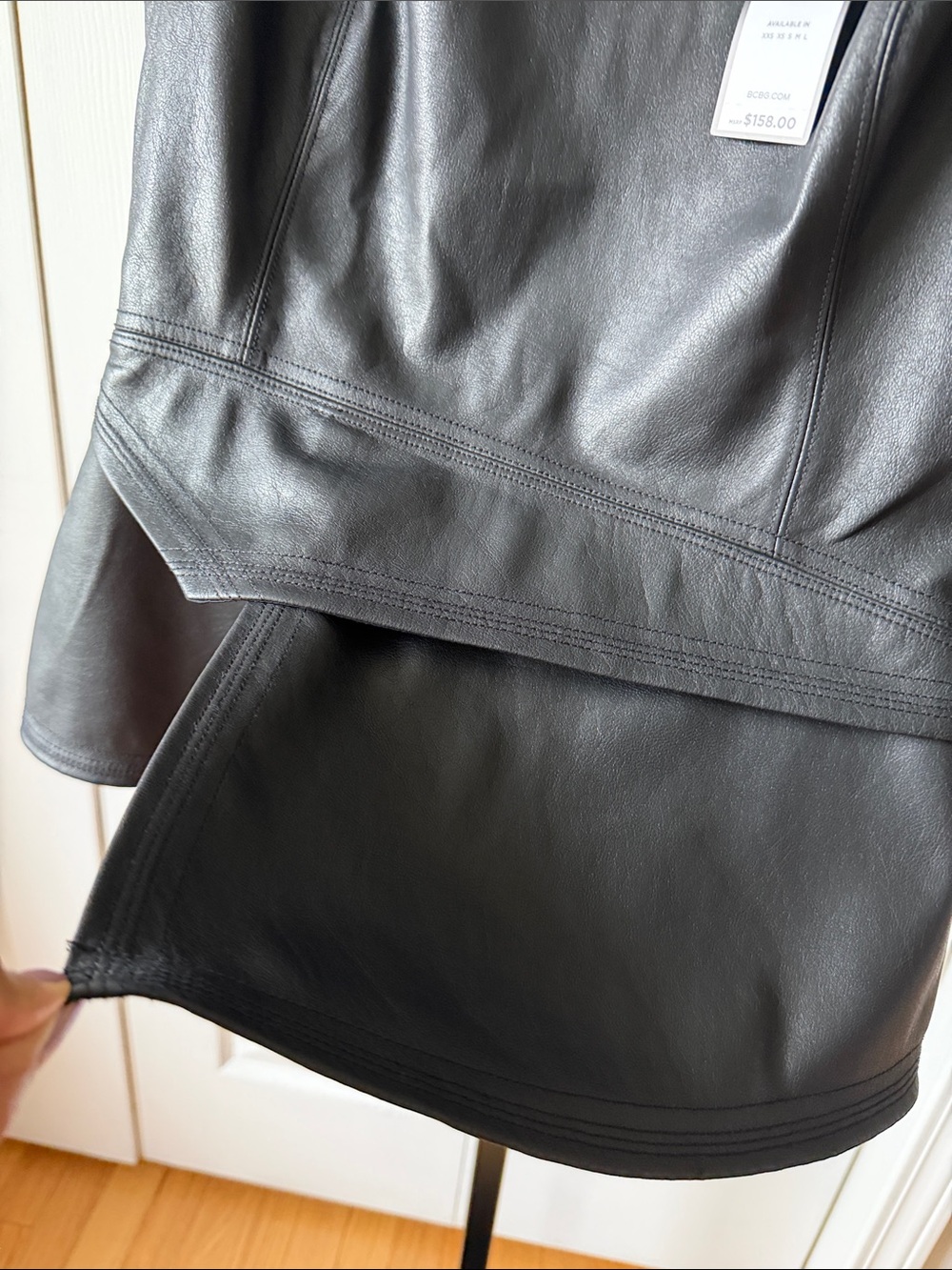 NWT BCBGMAXAZRIA Faux Leather & Ponte Peplum Top Sleeveless - Picture 9 of 12